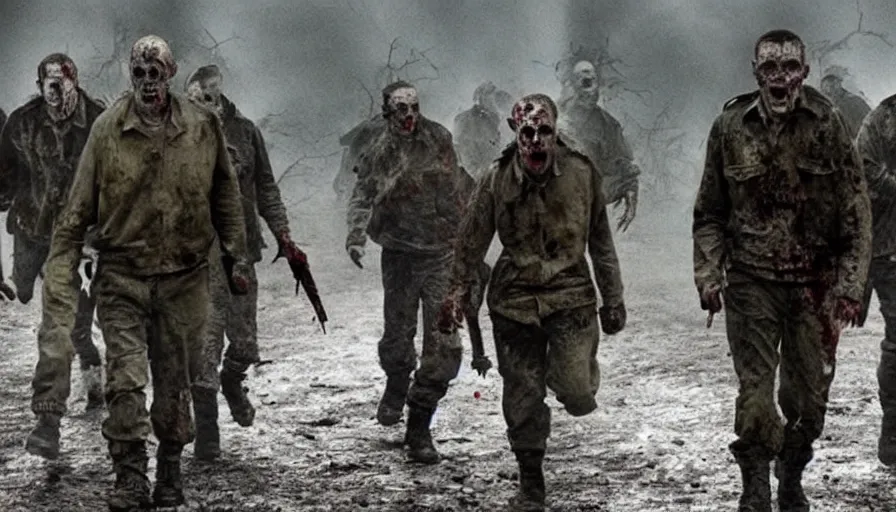 Image similar to big budget horror movie about a world war 2 zombies