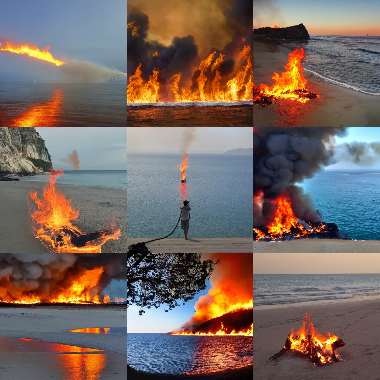 Prompt: fire at a sea parks