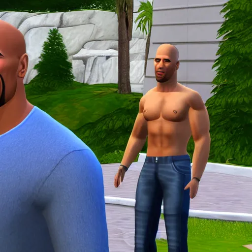 Prompt: Dwayne Johnson as a Sim in the Sims 3