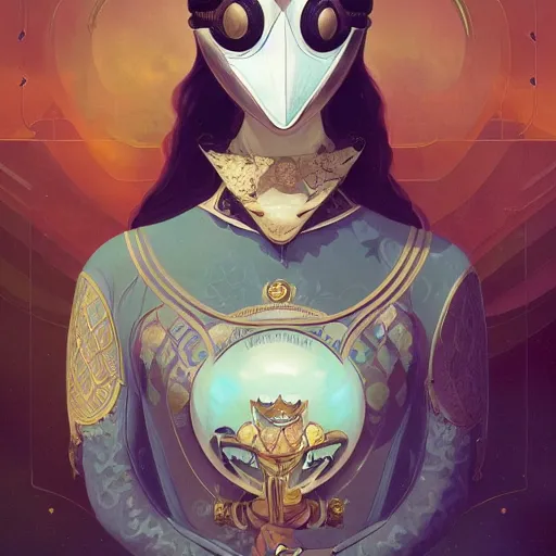 Image similar to portrait of a victorian duke, girl with a stylized mask, curvy, royal style, elite, gold, art deco, symmetry, stylized illustration by peter mohrbacher, moebius, victo ngai, vivid colorful comic style, line sleek, diesel punk