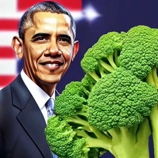 Prompt: barack obama with hair made out of broccoli. still image. high detail