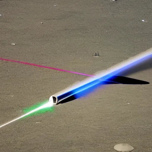 Image similar to giant laser aiming at a airplane