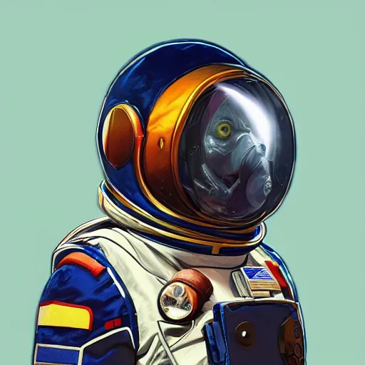 Image similar to a tucan in a astronaut suit, 3d, sci-fi fantasy, intricate, elegant, highly detailed, lifelike, photorealistic, digital painting, artstation, illustration, concept art, sharp focus, art in the style of Shigenori Soejima