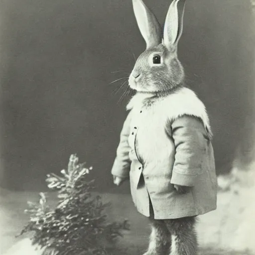 Prompt: a rabbit dressed as a north pole explorer, 1 8 8 0 s photograph, portrait,