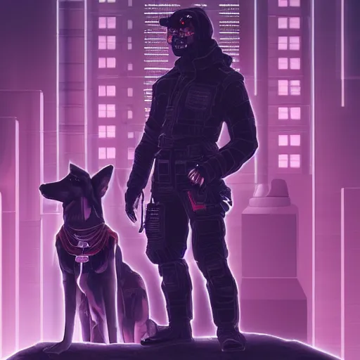 Image similar to cyberpunk humanoid german shepherd as the leader of a futuristic communist nation, cybernetics, sharp lines, digital, artstation, colored in