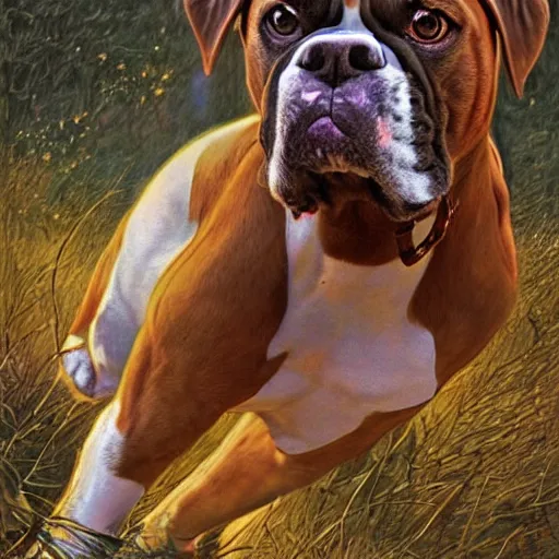 Image similar to a Boxer dog, by Mark Brooks, Donato Giancola, Victor Nizovtsev, Scarlett Hooft Graafland, Chris Moore