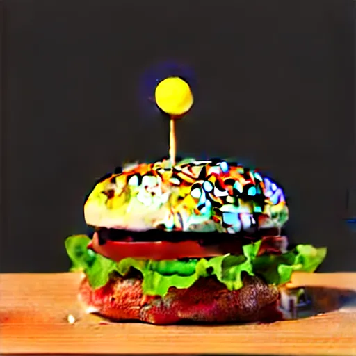 Image similar to a cat / burger hybrid, with fries, volumetric lighting, 4 k