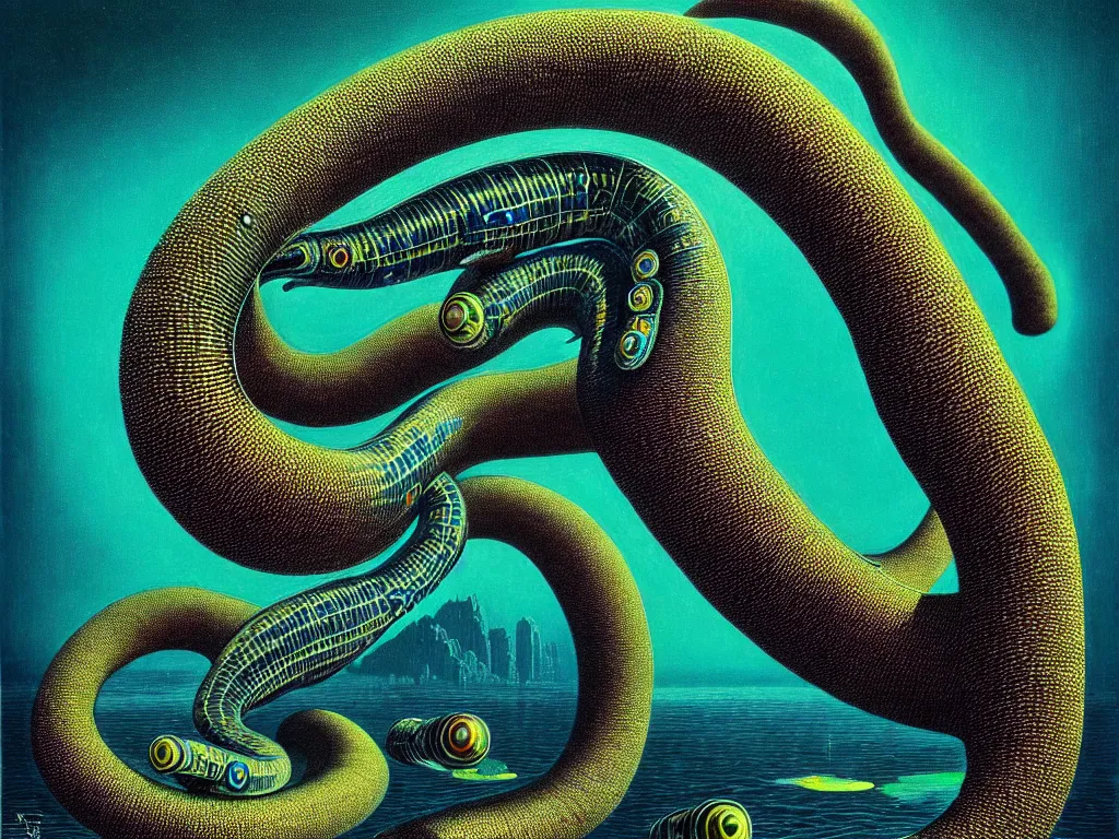 Prompt: highly detailed photo of giant radioactive planarian, trending on deviantart, neo surrealism, sharp focus, a lot of little details, octane, masterpiece, art by max ernst