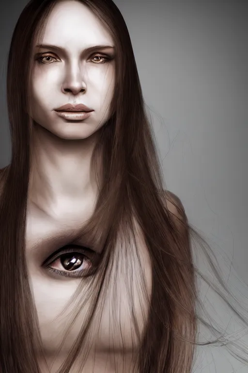 Prompt: hyperrealism close-up portrait of beautiful young biomechanic female with long hair, beautiful cheekbones, metal giger background , pale skin, in style of classicism