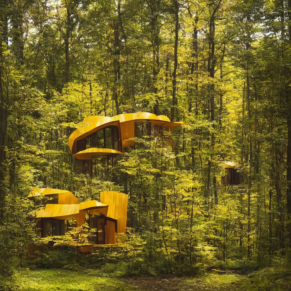 A Tiny House In A Light Forest Clearing Designed By Stable Diffusion