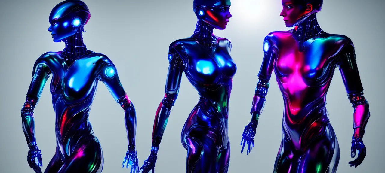 Prompt: beauty, colored humanoid cybersuits, ultrarealistic, dramatic lighting, accurate, photorealism, vivid colors, ultrarealistic, beautiful lighting