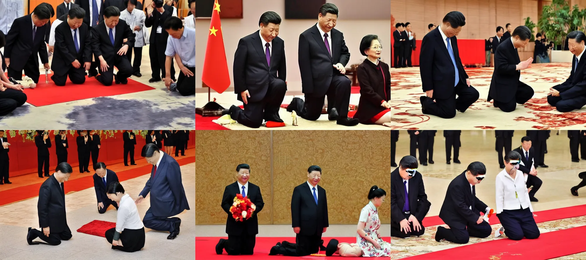 Prompt: xi jinping kneeling in front of tsai ing - wen