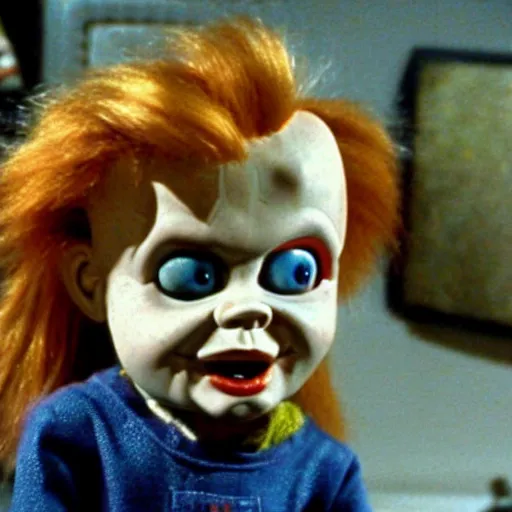 Image similar to Chucky the killer doll from the movie Child's Play in an episode of I love lucy