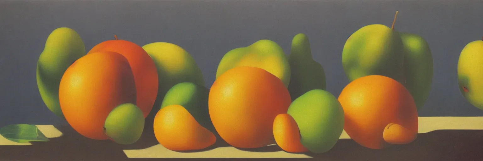 Image similar to fruit oil painting magritte