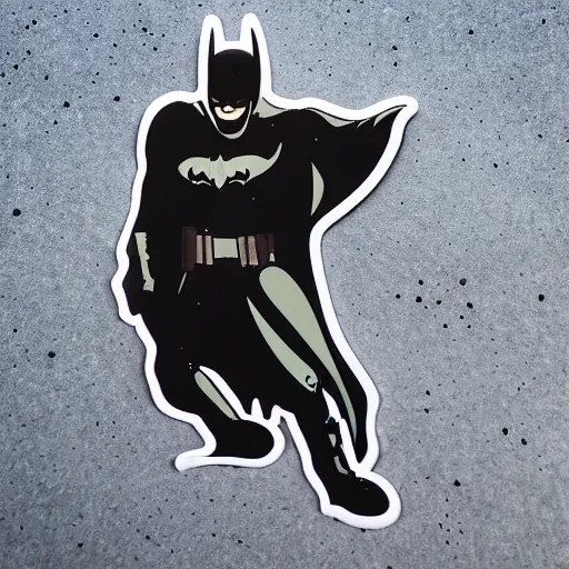 Image similar to die cut sticker, batman breakdancing in techwear splatter paint