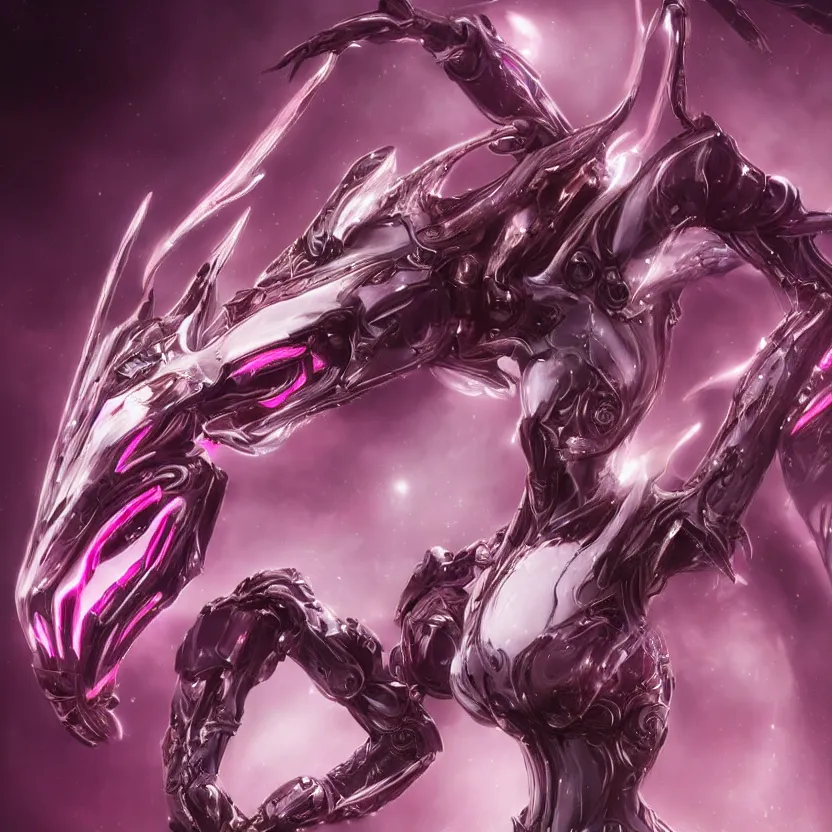 Image similar to highly detailed exquisite fanart, of a beautiful female warframe, but as an anthropomorphic elegant robot female dragon, shiny and smooth off-white plated armor engraved, robot dragon head with glowing eyes, Fuchsia skin beneath the armor, sharp claws, long sleek tail behind, robot dragon hands and feet, standing elegant pose, close-up shot, full body shot, epic cinematic shot, professional digital art, high end digital art, singular, realistic, DeviantArt, artstation, Furaffinity, 8k HD render, epic lighting, depth of field