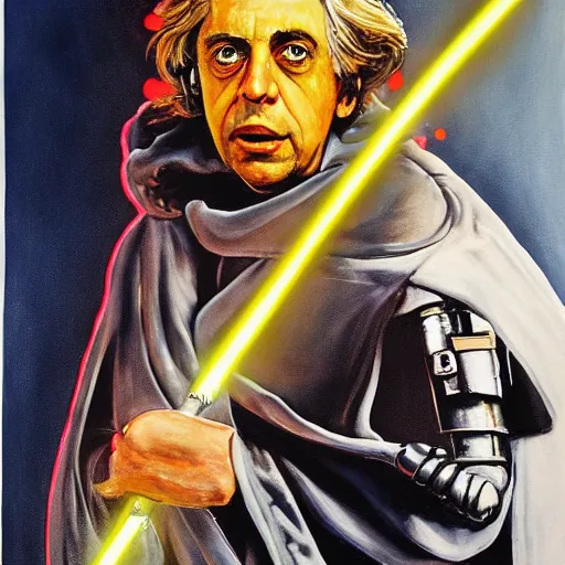 Prompt: a detailed painting titled lukewarm skywalker by gerald scarfe and ralph steadman