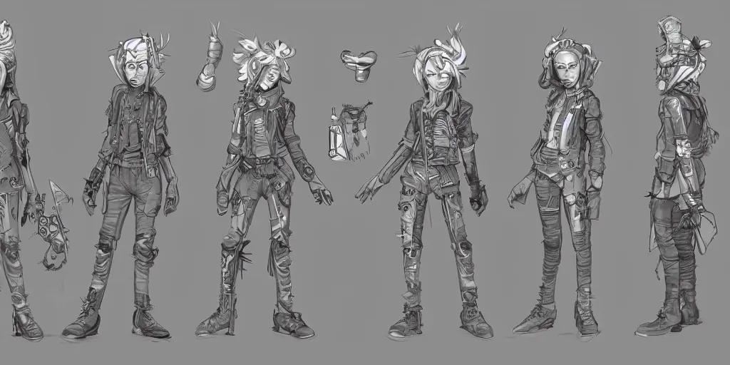 Prompt: solar punk character, character design by tb choi, character turn arounds, character art, character sheet
