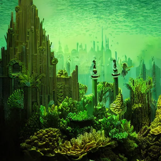 Image similar to underwater emerald city, photorealistic, detailed