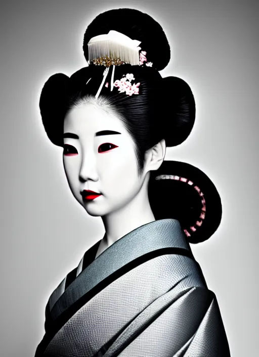 Prompt: female geisha girl, beautiful face, rule of thirds, intricate outfit, spotlight
