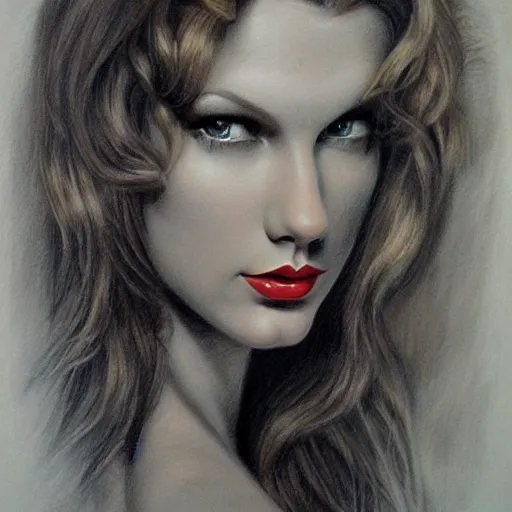 Image similar to pencil art, detailed portrait of taylor swift, intricate, hyper detailed, realistic, oil painting, by julie bell, frank frazetta, cinematic lighting