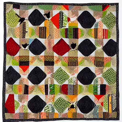 Image similar to folk art quilt with a capybara pattern, museum of modern art, new york