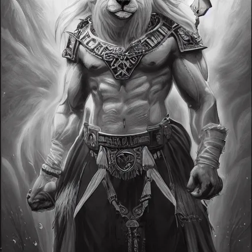 Image similar to aesthetic portrait commission of a albino muscular and attractive anthro lion as a character wearing freemason outfit, hyperdetailed. Character design by charlie bowater, ross tran, artgerm, and makoto shinkai, detailed, inked, western comic book movie poster concept art, award winning painting