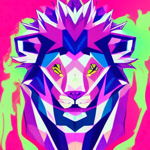 Prompt: aesthetic albino lion fursona portrait, commission of a anthropomorphic lion on fire, fursona wearing vaporwave stylish clothes, winter armosphere, pastel simple art, low poly