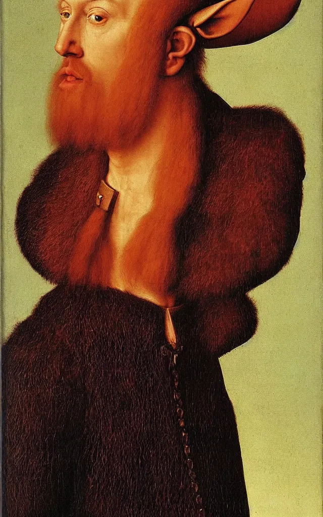 Image similar to 3/4 bust portrait of a high fantasy elf mall cop by Jan van Eyck