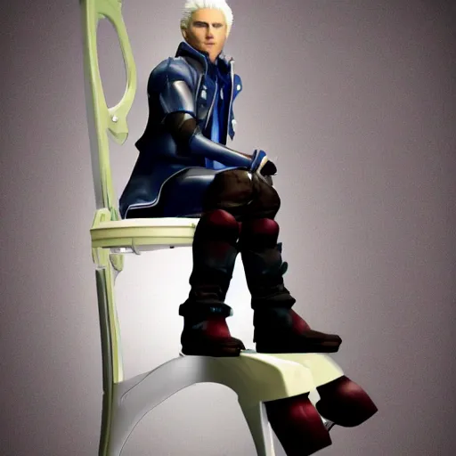 prompthunt: vergil from devil may cry sitting on a plastic chair