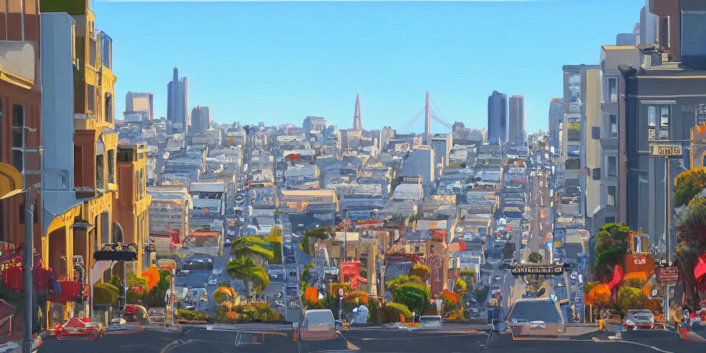 Image similar to new painting of San Francisco city by Greg Aronson, artstation