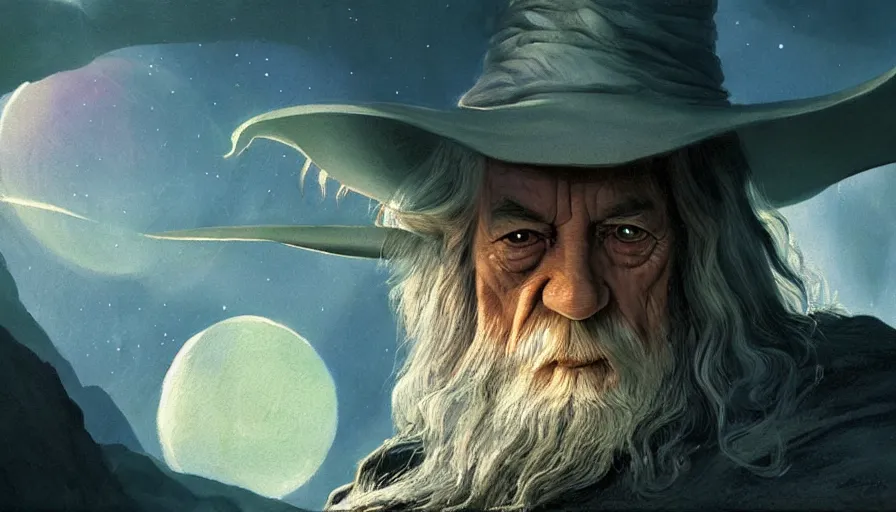 Prompt: a beautiful painting of gandalf on an alien world, ray traced lighting by jean claude mezieres