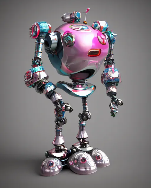 Image similar to cute elaborate robot, candy colors, pinball machine parts, symmetrical, octane render, 3 d model, detailed by pokedstudio