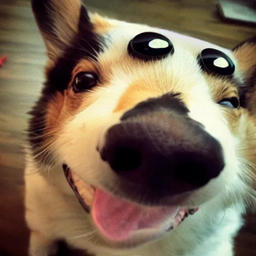 Image similar to Corgi with a cool baseball cap. Fish Eye Lens