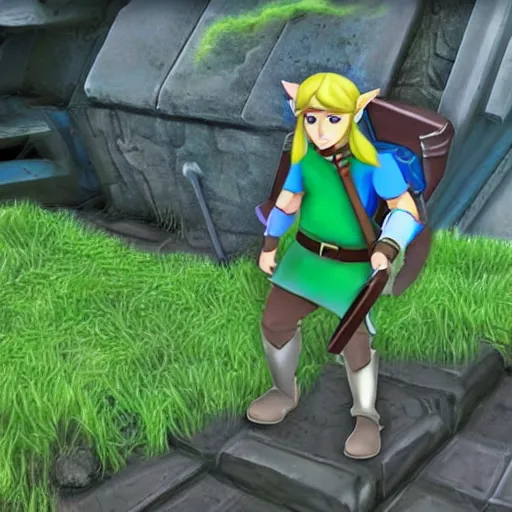 Image similar to link from zelda in the future, futuristic athmosphere, highly detailed, advanced technology