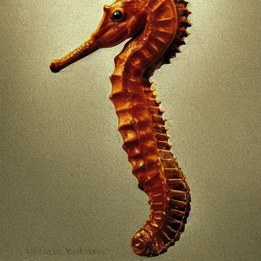 Image similar to norman rockwell digital art of a natural beautiful high-tech seahorse isolated on white background, but as a photograph, natural photorealistic award winning, national geographic