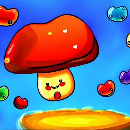 Image similar to ❤🔥🍄🌪, trending on art station, in the sky, cute jelly bean creatures cartoon,