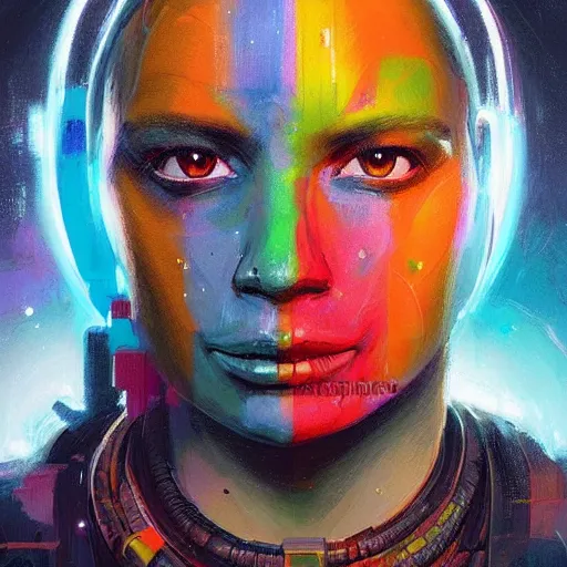 Image similar to symmetry!! a sci-fi portrait, oil painting, colourful!! illustration of a Jedi, colourful, by Justin Sweet and Greg Rutkowski and Alphones Much