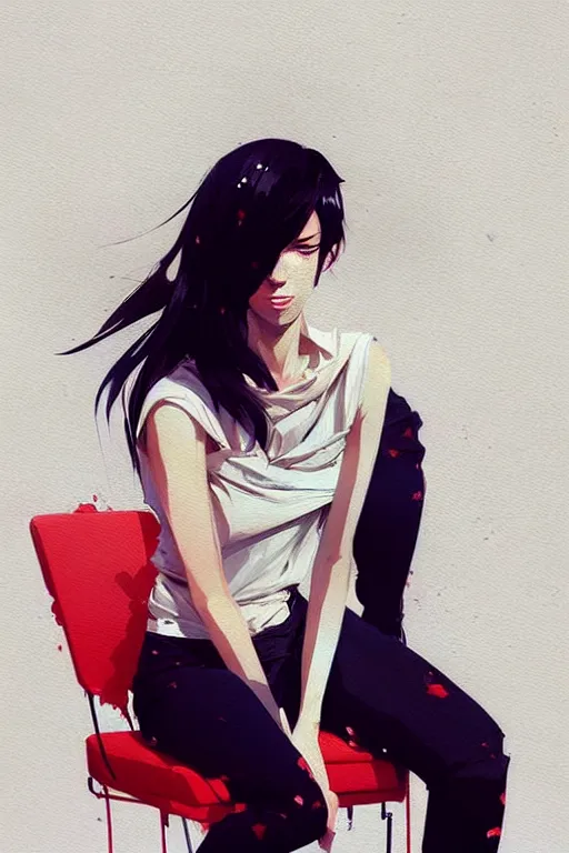 Image similar to a ultradetailed beautiful portrait panting of a stylish woman sitting on a chair, by conrad roset, greg rutkowski and makoto shinkai, trending on artstation