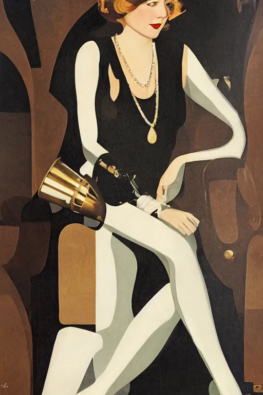 Image similar to a oil painting depicting a Jazz Age high society figure, 1920s style, smooth, highly detailed, high contrast, Coles Phillips, Dean Cornwell, JC Leyendecker, 8K