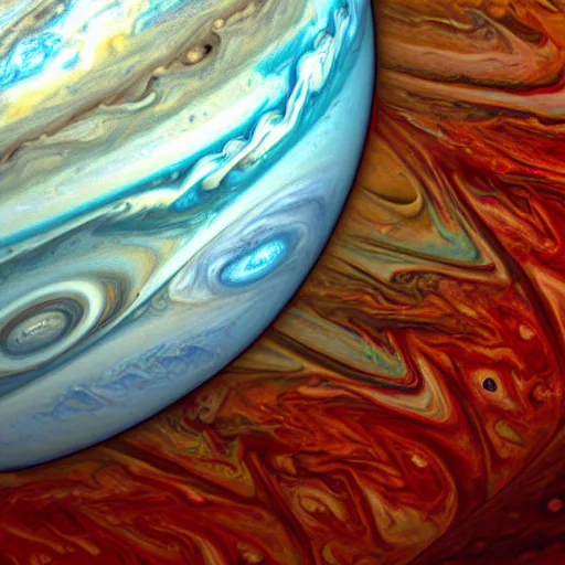 Image similar to jupiter as a bloody eyeball, rule of thirds, hyper sharp, photorealism, 8 k, ultra detailed.