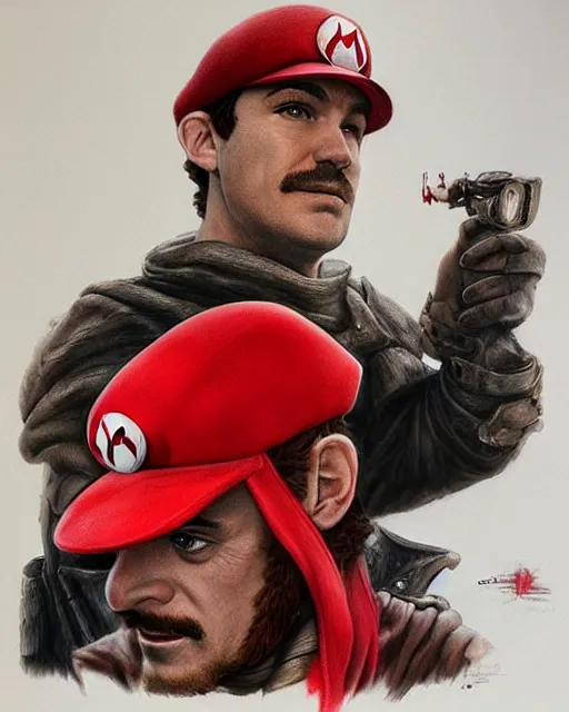 Image similar to portrait of super mario in game of thrones, red cap, beautiful, very detailed, hyperrealistic, medium shot, very detailed painting by Glenn Fabry, by Joao Ruas