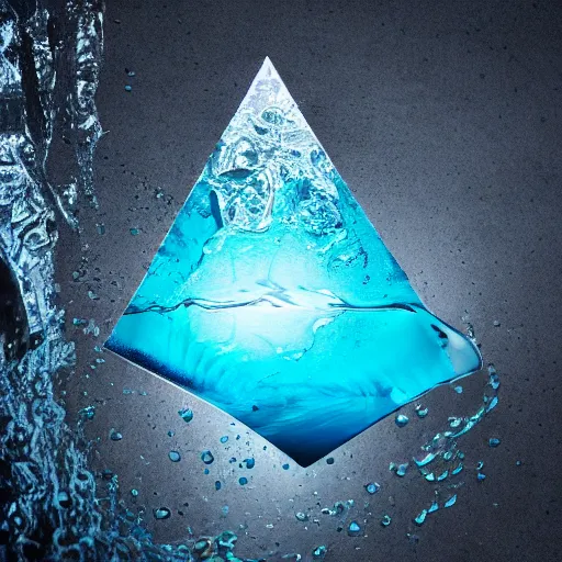 Prompt: water artwork manipulation inside the shape of an triangle under a waterfall, ray tracing, realistic water, focus, long shot, 8 k resolution, cinematic, water art photoshop