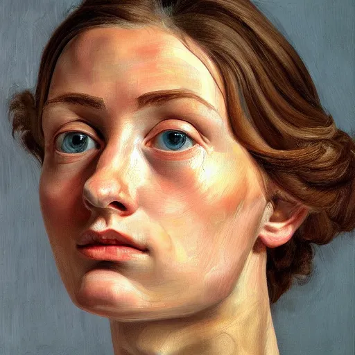 Prompt: high quality high detail painting by lucian freud, hd, 3 0 year old girl portrait, photorealistic lighting