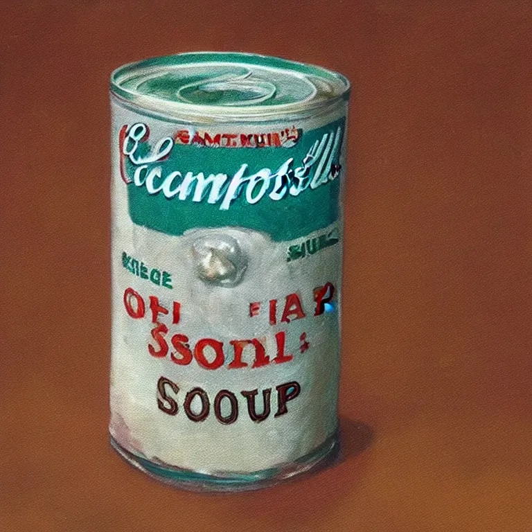 Image similar to Hyperrealistic photograph of a single Campbell's soup can, very realistic