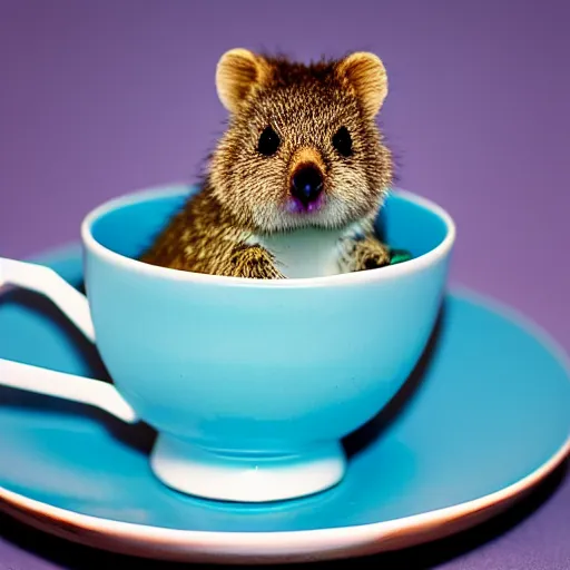 Image similar to baby quokka in a teacup, photography, minimalistic, 8 k