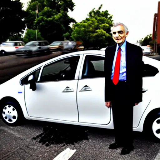 Image similar to ralph nader drives a prius that is on fire