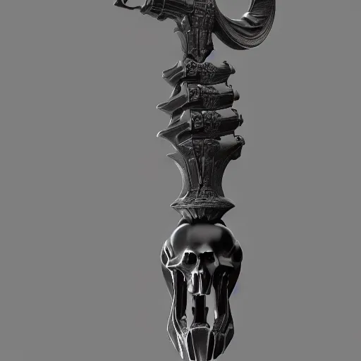 Prompt: a black sword skull handle, ornament, on a white background, a 3 d render by dom qwek, studio lighting, raytracing, trending on polycount, futurism, hard surface modeling, rendered in maya, artstation hd