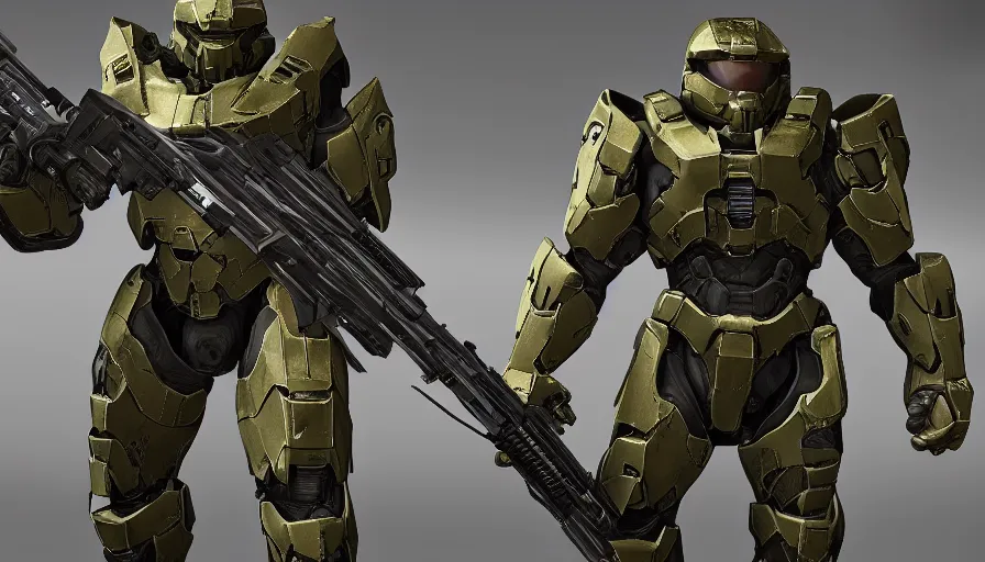 Image similar to character creation, halo spartan, battle ready, halo style, octane render