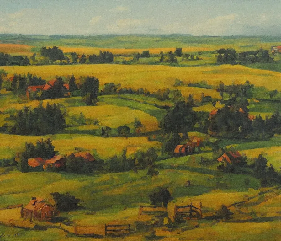 Image similar to beautiful view of a peaceful ukrainian farm landsape. art by isaac leitan and ivan shiskin, oil on canvas